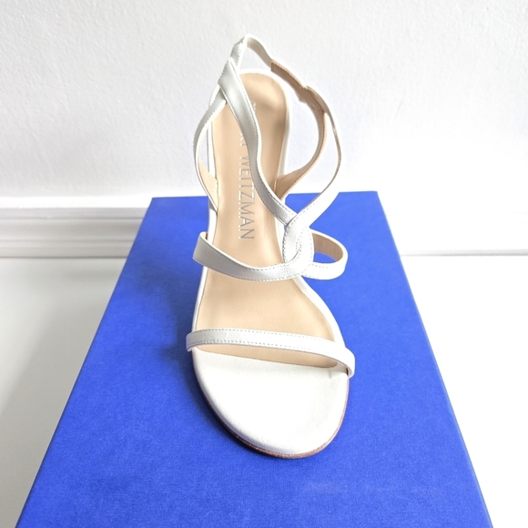 New Stuart Weitzman Soiree 100 Strappy White Nappa Leather Sandal Heels 8 US - Picture 9 of 16